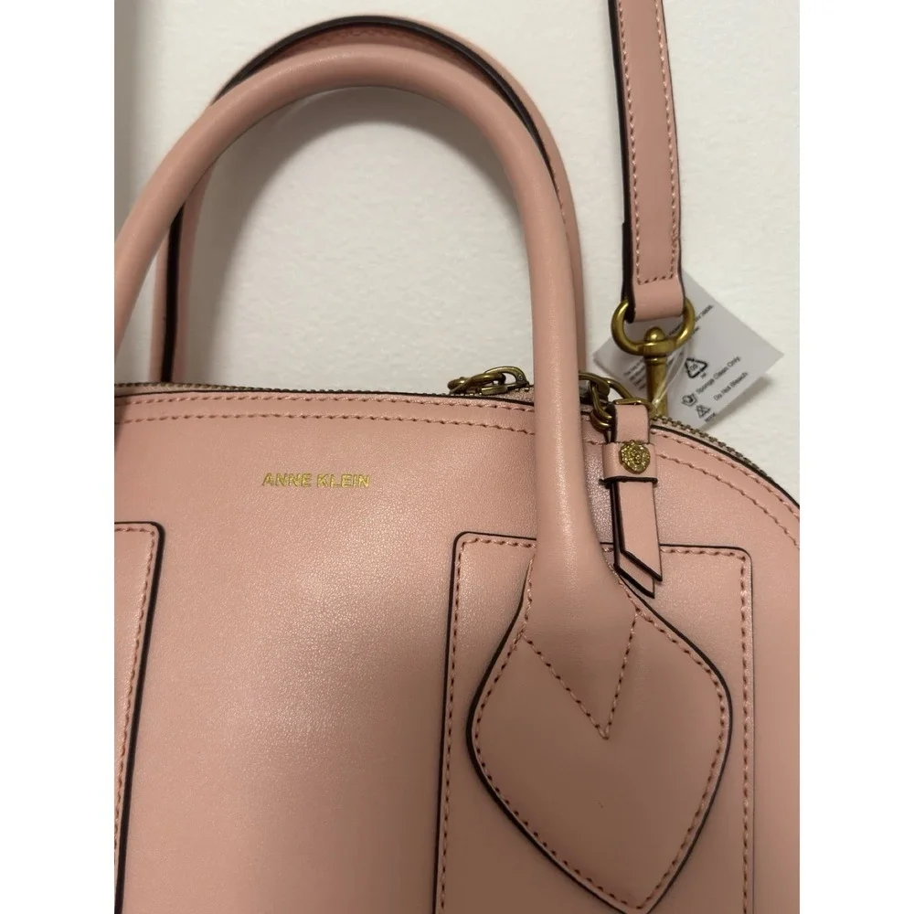 anne klein blush pink satchel handbag Gold Hardware Detachable Crossbody Strap